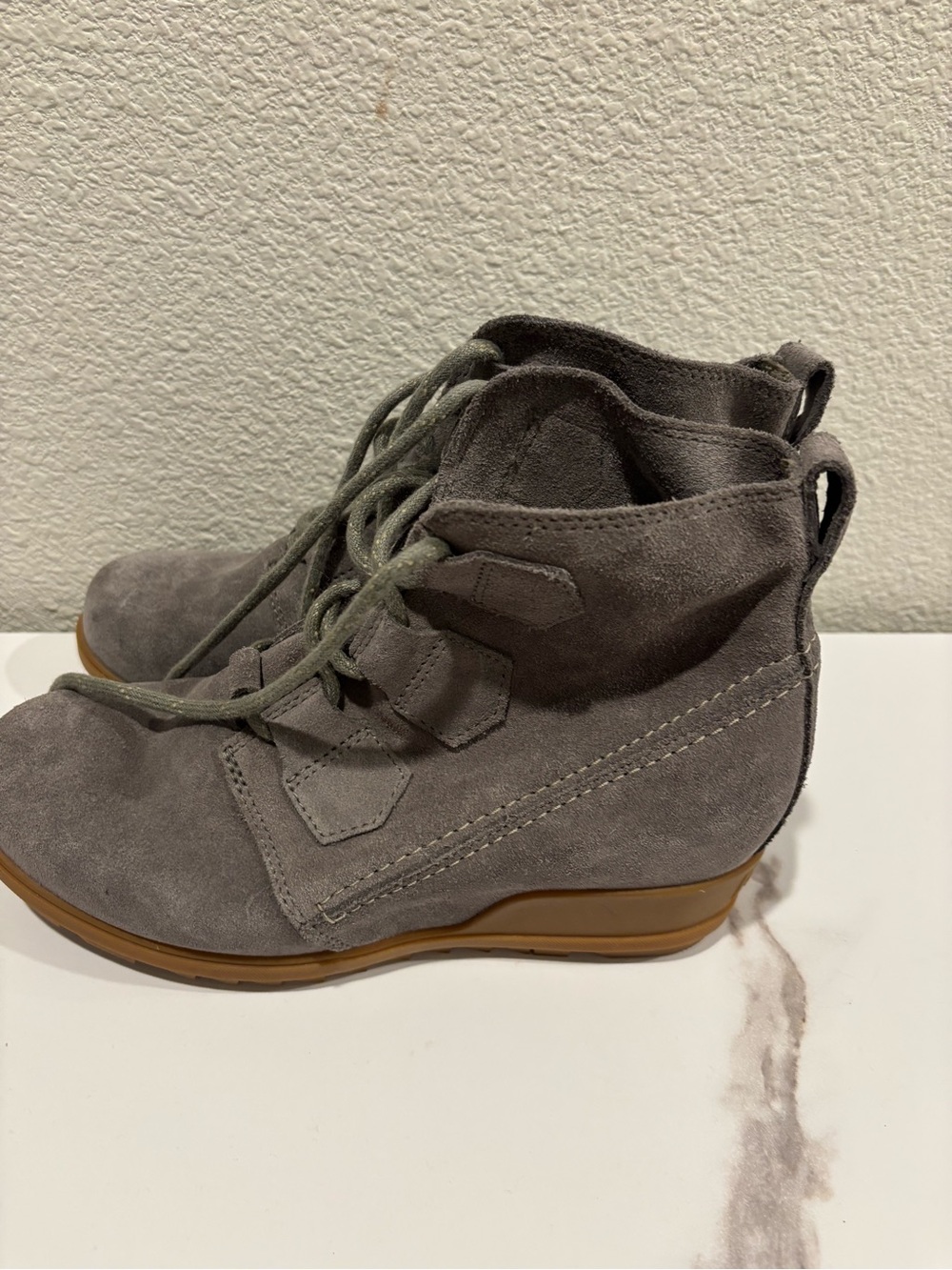 Sorel Gray Suede Lace-Up Wedge Ankle Boots